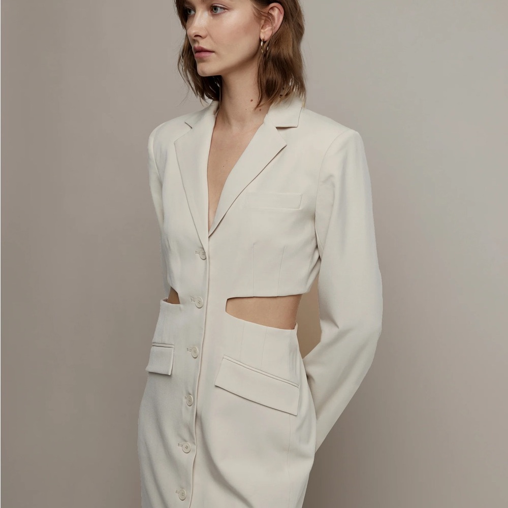 OAK + FORT Cream BLAZER CUT-OUT DRESS